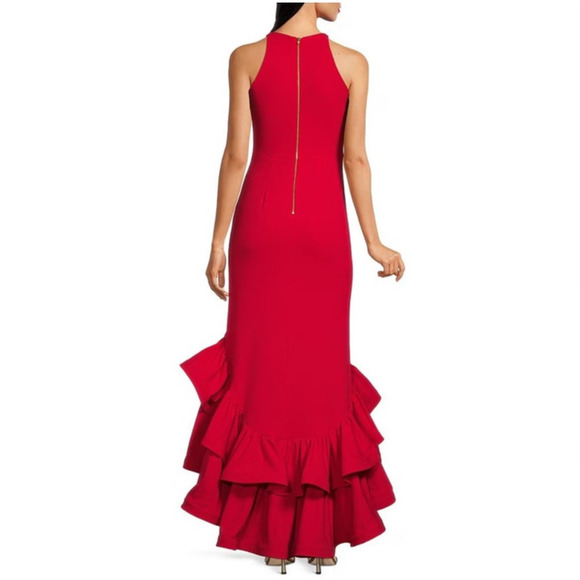 Elegant Red Ruffle Evening Gown - Picture 2 of 7